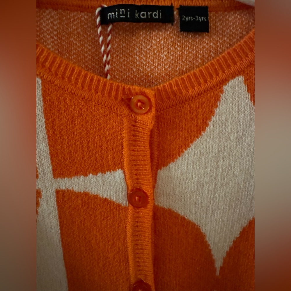 NWT Girls’ Sz. 2-3 Years Mini Kardi Orange and White Half Moon Cardigan - Picture 3 of 11